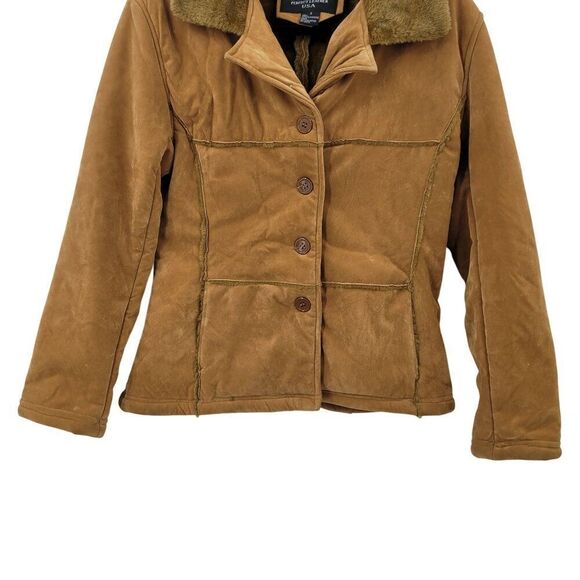 Vtg Oscar Piel Faux Suede Jacket Camel Faux Fur Lining Button Up S Boho Hippie - Picture 5 of 10